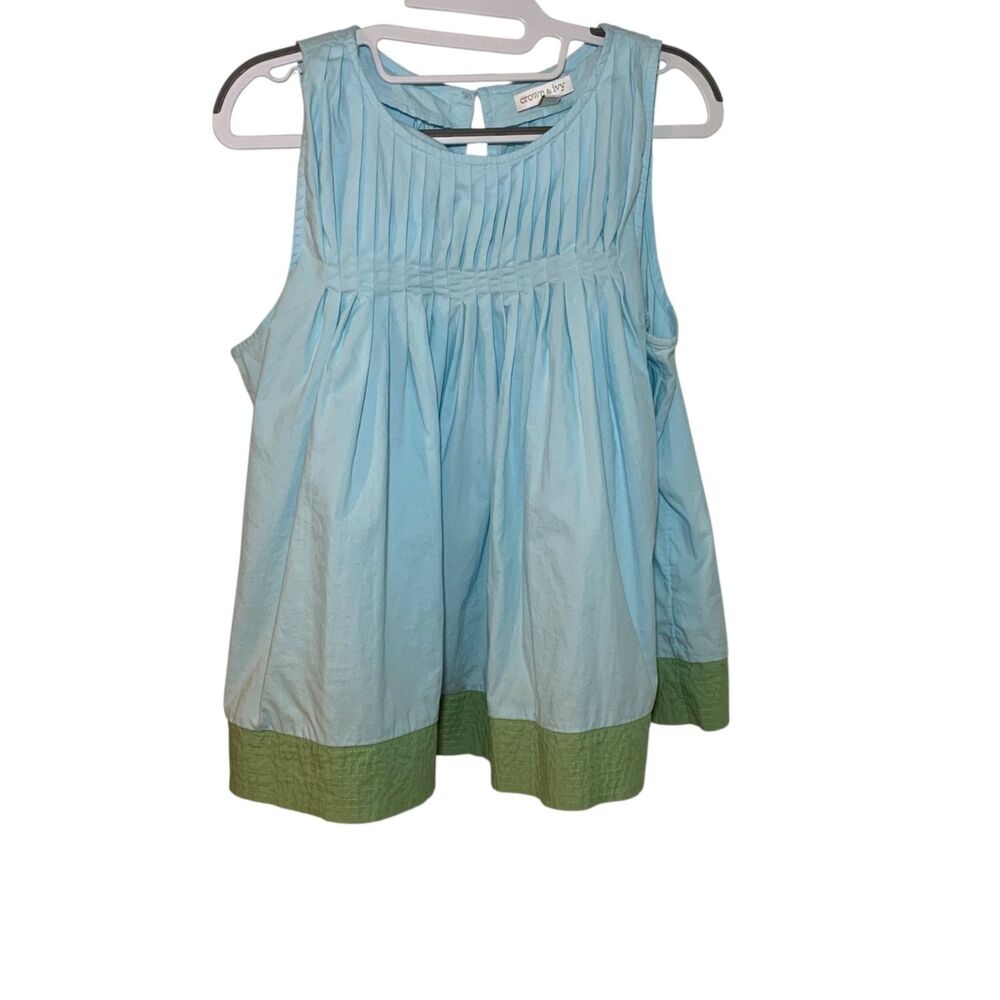 Crown & Ivy Womens Powder Blue Pin Tuck Pleating Preppy Top M Coquette Resort
